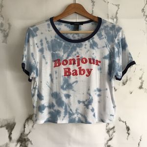 "Bonjour Baby" Cropped Tee Shirt With Tie Dye*